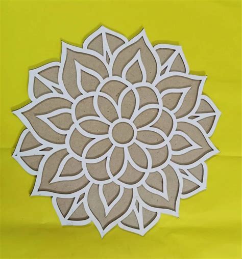 Round Brown Mdf Flower Pattern Rangoli Stencil Size Dimension Inch