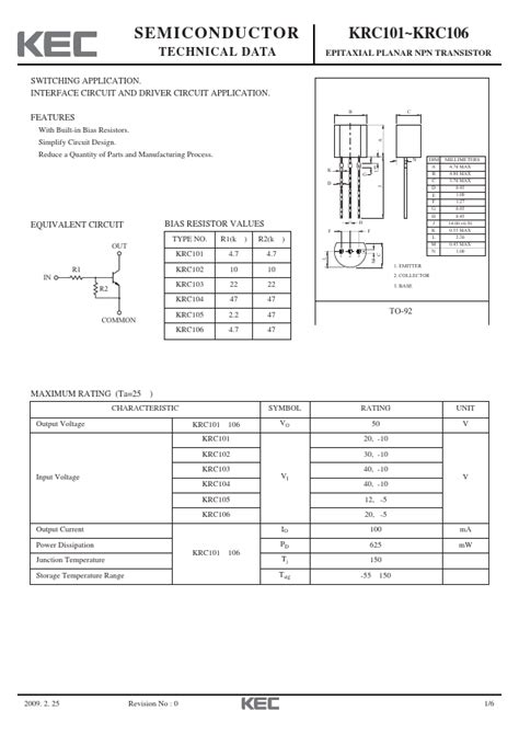 Krc102 Datasheet Epitaxial Planar Npn Transistor