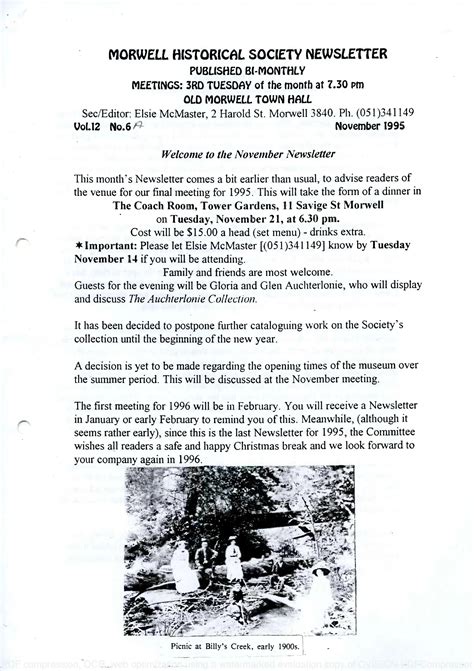 Newsletter November 1995 Morwell Historical Society