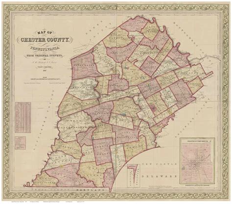 Chester County Pennsylvania 1847 Old Map Reprint Old Maps