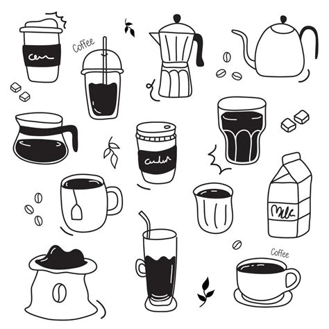 Vector illustration coffee hand drawn black and white , coffee, tea ...