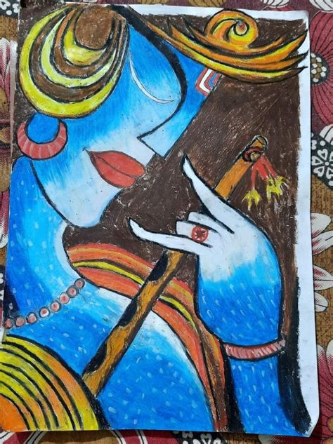 Krishna In Oil Pastel Easy Drawing