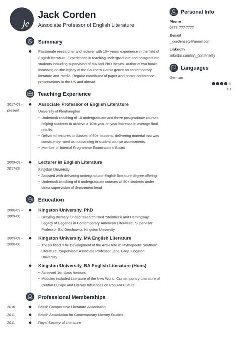 Academic Cv Template Examples Best Format Tips