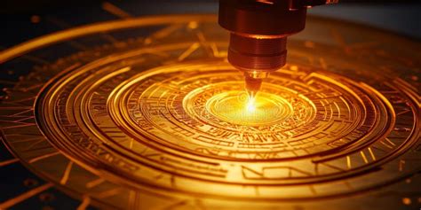 CNC Router Cutting Intricate Design in Golden Material, Craftsmanship ...