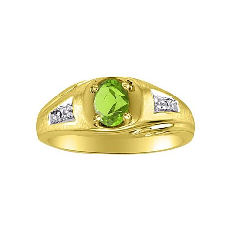 Rylos Mens Classic Oval Peridot And Diamond Ring Set In Sterling Silver Or Yellow Gold Plated