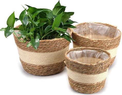 KAHEIGN 3Pcs Seagrass Planter Basket 3 Size Woven Plant Pot Indoor