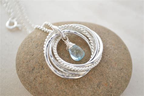 60th Birthday Necklace For Mom December Birthstone Blue Topaz Quartz