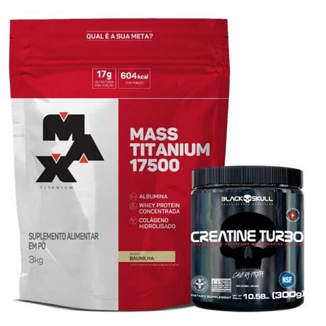 Kit Mass Titanium Refil 3kg Max Titanium Creatina Turbo 300g