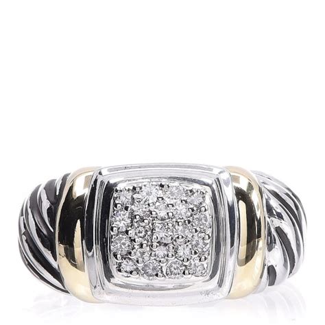 David Yurman Sterling Silver K Yellow Gold Diamond Noblesse Ring