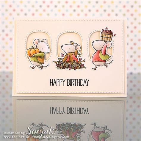 Two Cards With Mice On Them And The Words Happy Birthday