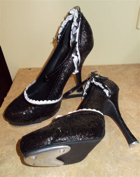 Black Glitter Stilleto Heels With Metal Taps On Them See Them In