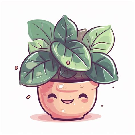 Cartoon Potted Plant With A Happy Face And Green Leaves Generative Ai