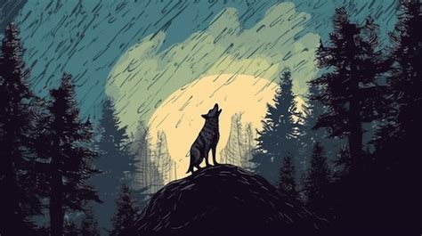 Premium Photo Illustration Of A Lone Wolf Standing On A Rock In The