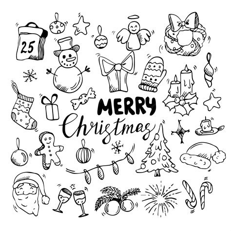 Premium Vector | Big set of Christmas design element in doodle style