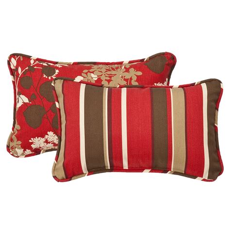 Pillow Perfect Decorative Reversible Redbrown Floralstriped Outdoor