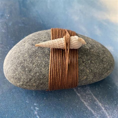 Wrapped Rock With Shell Rocks Shells Wrapped Rock Leather Etsy