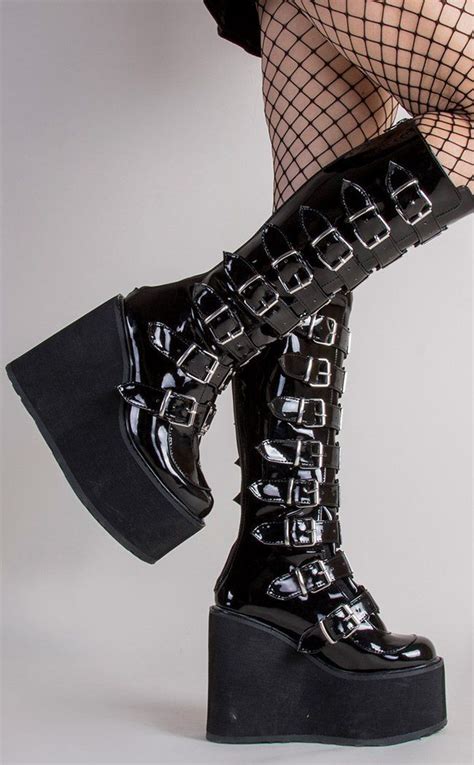 Swing 815 Black Patent Trinity Platform Knee High Boots Au Stock