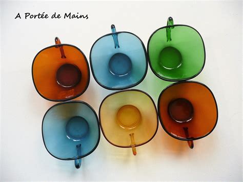 6 tasses en verre tasse Vereco tasse en verre trempé ambre vert