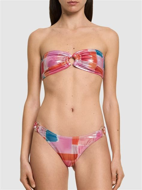 REINA OLGA Bandcamp Printed Bandeau Bikini Set Reina Olga