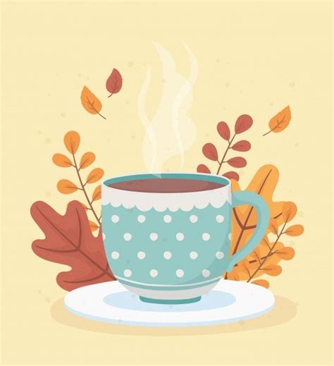 A Cup Of Coffee Sitting On Top Of A Saucer Next To Some Autumn Leaves