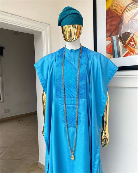 Shop Deep Sky Blue Embroidery African Traditional Agbada Deji And Kola