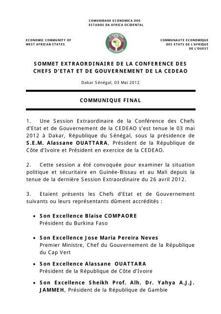 Communiqu Final Du Sommet Extraordinaire De La Conf Rence Des