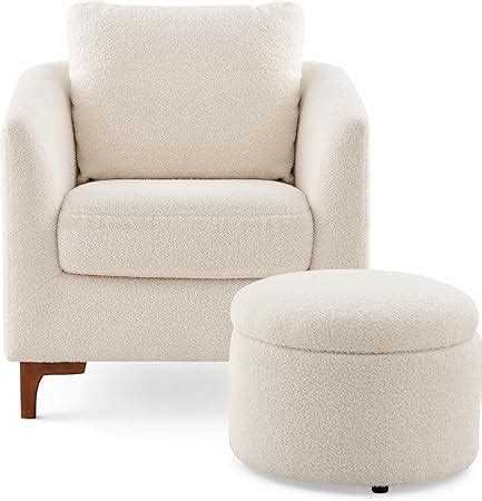 Colamy Sherpa Accent Chair With Storage Ottoman Set Upholstered Barrel