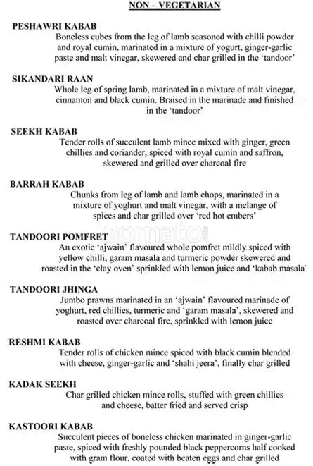 Peshawri Itc Maratha Menu Menu For Peshawri Itc Maratha Chakala