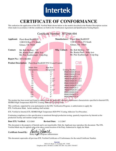 Certificate Of Conformance Template