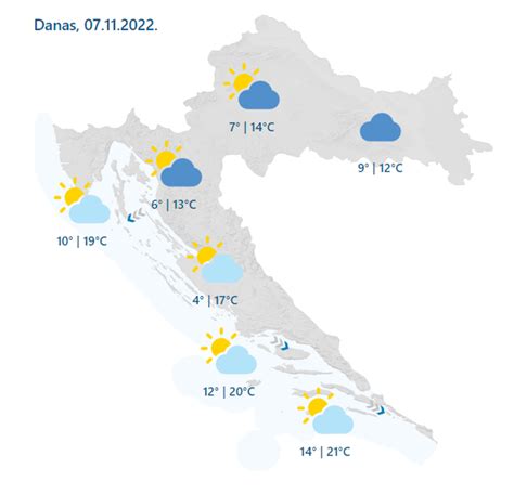 Na Jadranu sunčano sredinom dana razvedravanje na zapadu Temperature