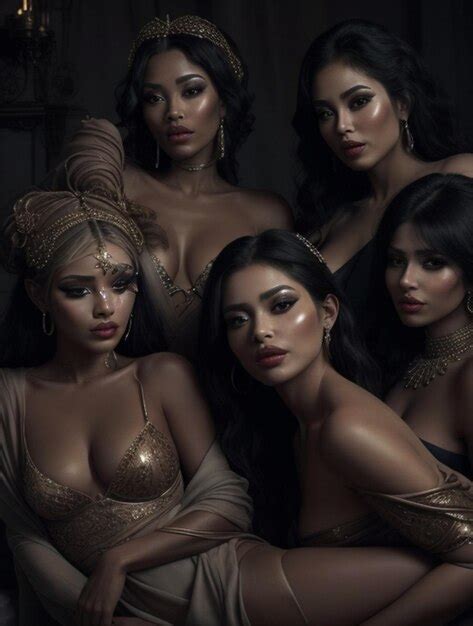 Grupo De Hermosas Mujeres Orientales Al Estilo Del Siglo Xix Foto