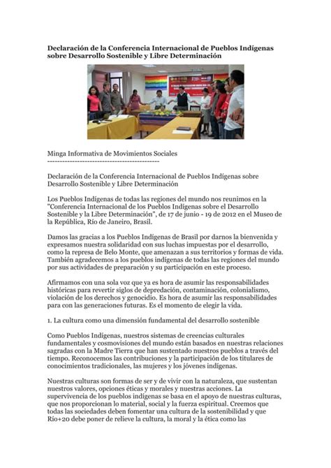 Declaración De La Conferencia Internacional De Pueblos Indígenas Sobre