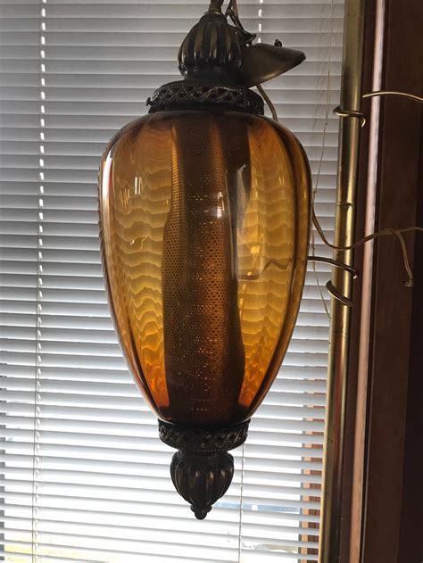 Lighting Circa 1970 Vintage Pendant Light Amber Glass Light Etsy