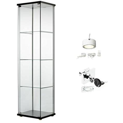 Ikea Detolf Glass Curio Display Cabinet Black, Lockable, Light and Lock ...