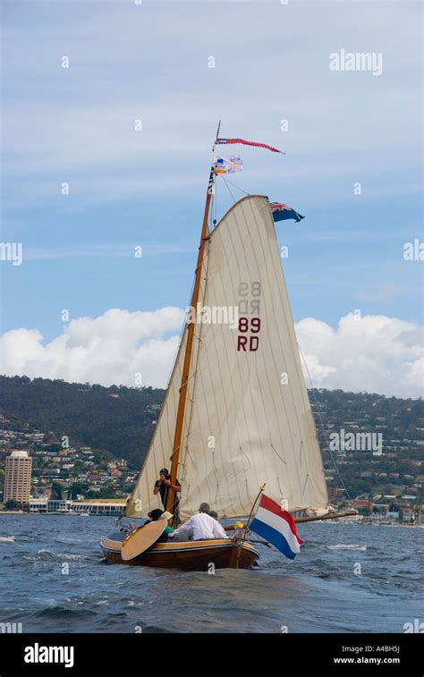 Traditional Gaff Rigged Dutch Sail Boat Sailing On The Derwent River At