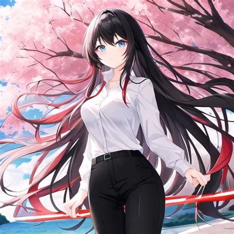 Female With Medium Long Black Hair With A Red Ombre OpenArt