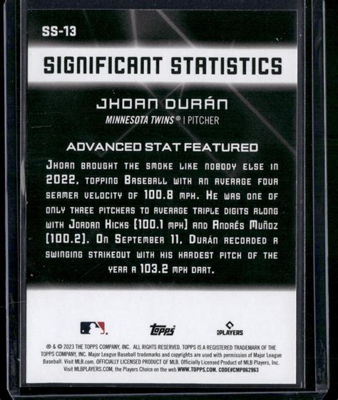 Jhoan Dur N Topps Significant Statistics Ss Minnesota Twins Ebay