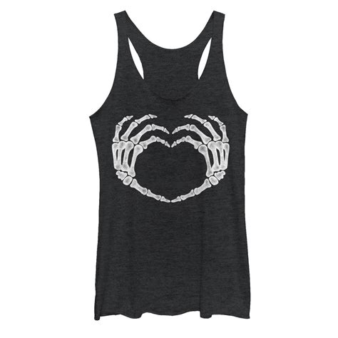 Womens Lost Gods Halloween Skeleton Heart Hands Racerback Tank Top