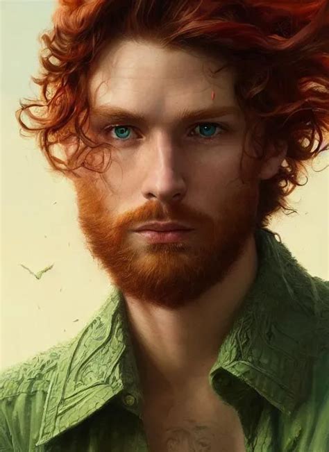 Red Haired Man With Wavy Hair With Green Eyes Witho Openart