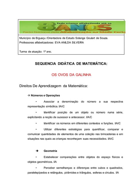 Sequencia Didática De Matemática Alfabetizadora Eva Anilda Silveira Pdf