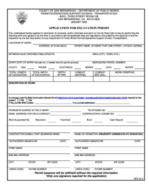 Fillable Online Cms Sbcounty Excavation Permits County Of San