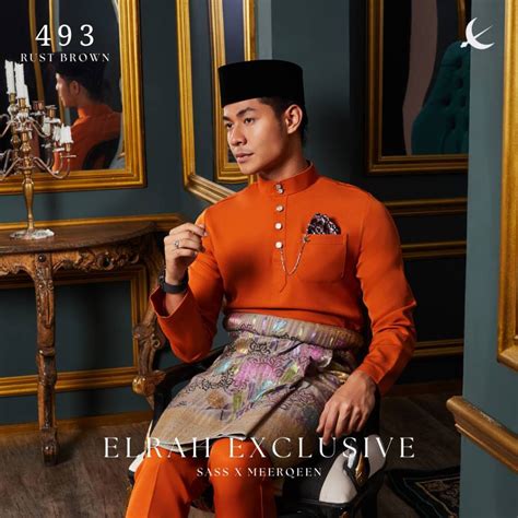 Baju Melayu Brick Orange Oren Bata Rust Brown Ultimate Free Sampin