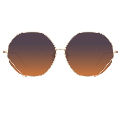 Fawcet Hexagon Sunglasses In Yellow Gold Light Gold Frame By Linda Farrow Linda Farrow Intl