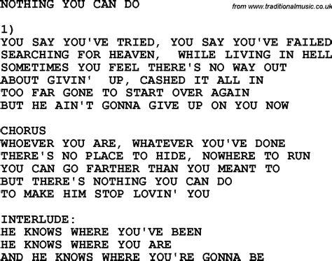 Country Southern And Bluegrass Gospel Song Nothing You Can Do Lyrics