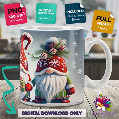 3d Christmas Gnomes Mug Wrap 3d Gnomes Mug Wrap Gnomes Mug Etsy