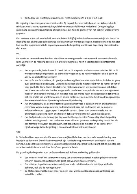 Samenvatting 1 Bestudeer Van Hoofdlijnen Nederlands Recht Hoofdstuk