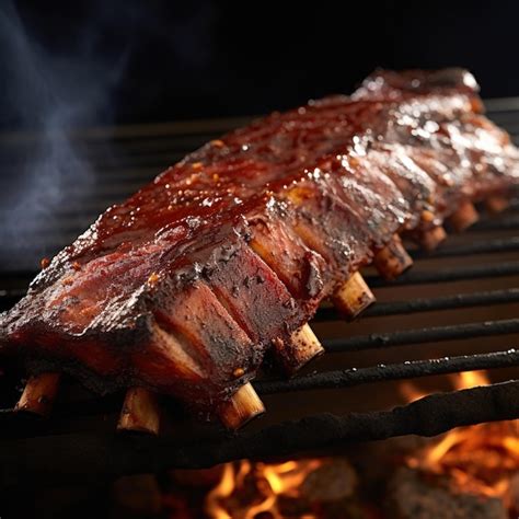 Premium Photo A Rack Of Pork Ribs Cooking On A Grill