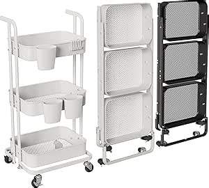 Merapi Tier Foldable Rolling Cart Metal Utility Cart With Wheels