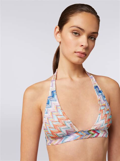 Zigzag Viscose One Shoulder Bikini With Lurex Multicoloured Missoni