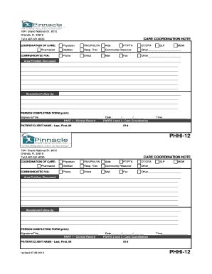 Fillable Online PHHI 12 Care Coordination Note Pinnaclehhi Fax